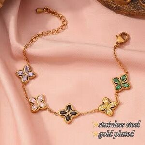 🆕Links crystal clovers bracelet, gold plated, stainless steel 🌸🌼🌺